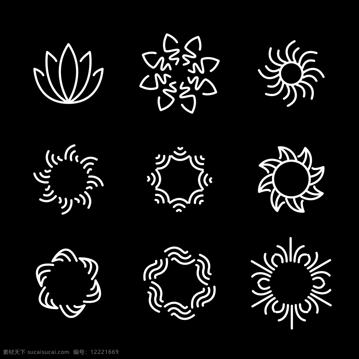 白色的抽象花 花卉 摘要 装饰 自然 黑色 植物 花卉饰品 白色 花 轮廓 集合 收藏