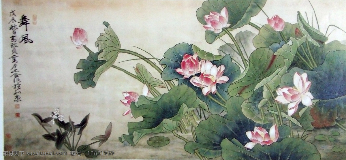荷花 舞风 荷叶 荷塘 夏荷 中国工笔画 美术国画 水墨画 彩墨画 荷花国画专辑 绘画书法 文化艺术
