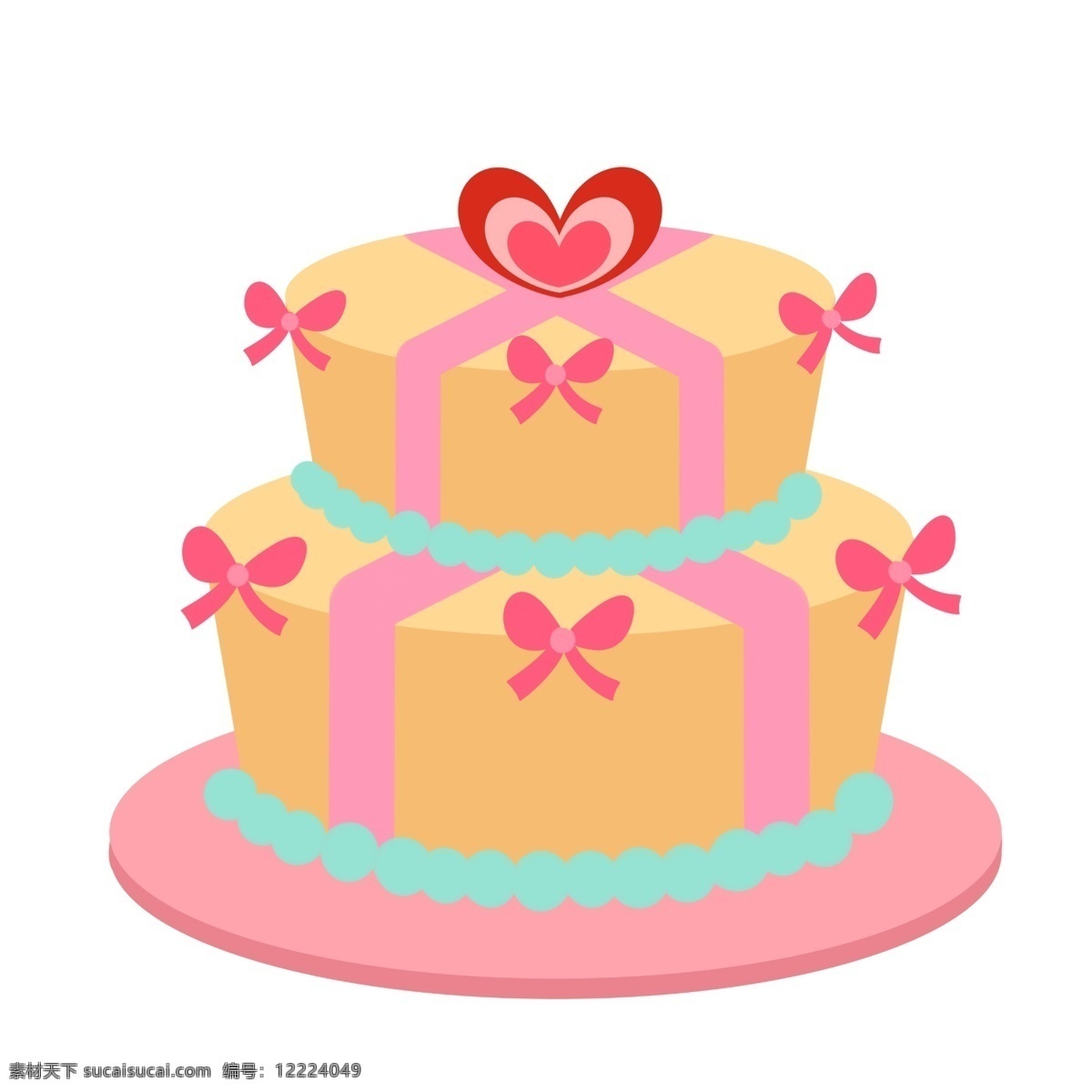 黄色 双层 蛋糕 插画 黄色蛋糕 双层蛋糕 美味的蛋糕 美食 食物 红心装饰 蝴蝶结装饰 卡通蛋糕插画