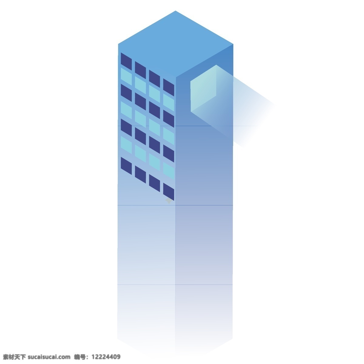 蓝色 创意 立体 大厦 元素 卡通插画 矢量图 窗户 光芒 发光 亮光
