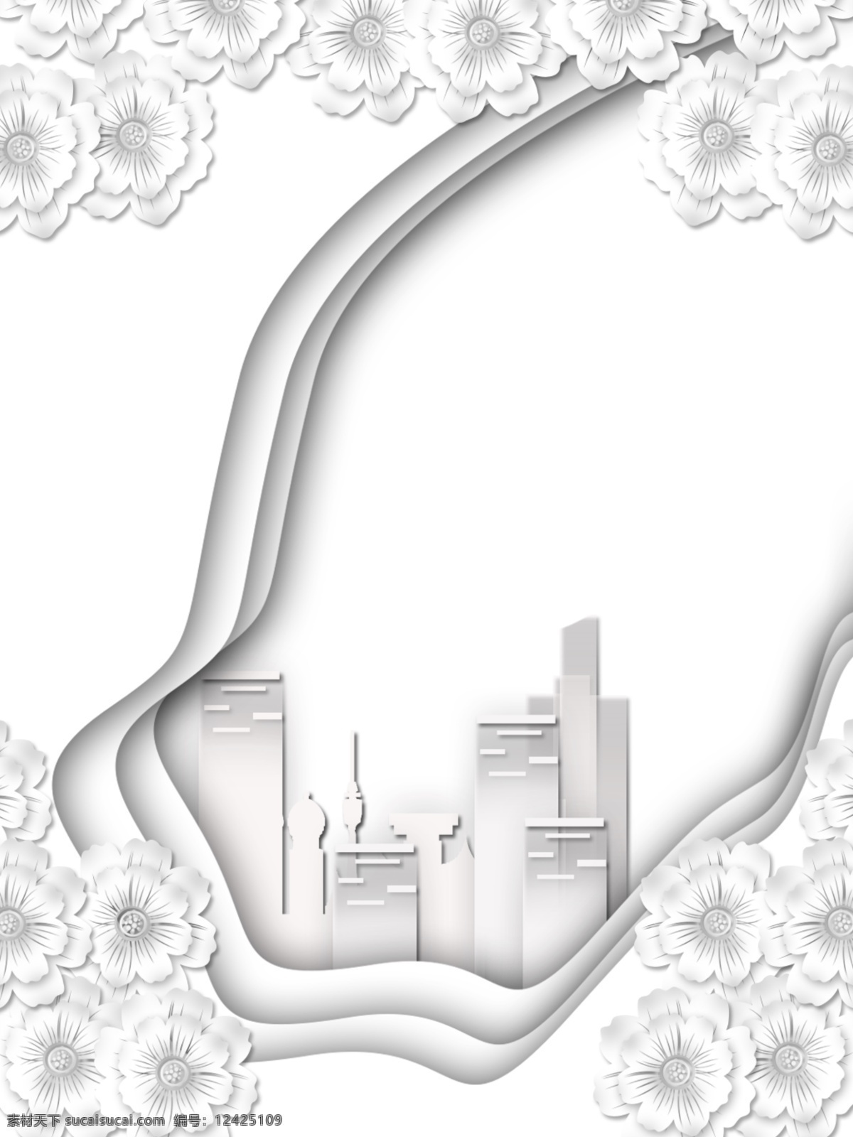 原创 纯 白色 立体 花型 现代 建筑 背景 白色立体花 立体花型 现代建筑 建筑背景素材 剪纸背景素材 原创纯白色