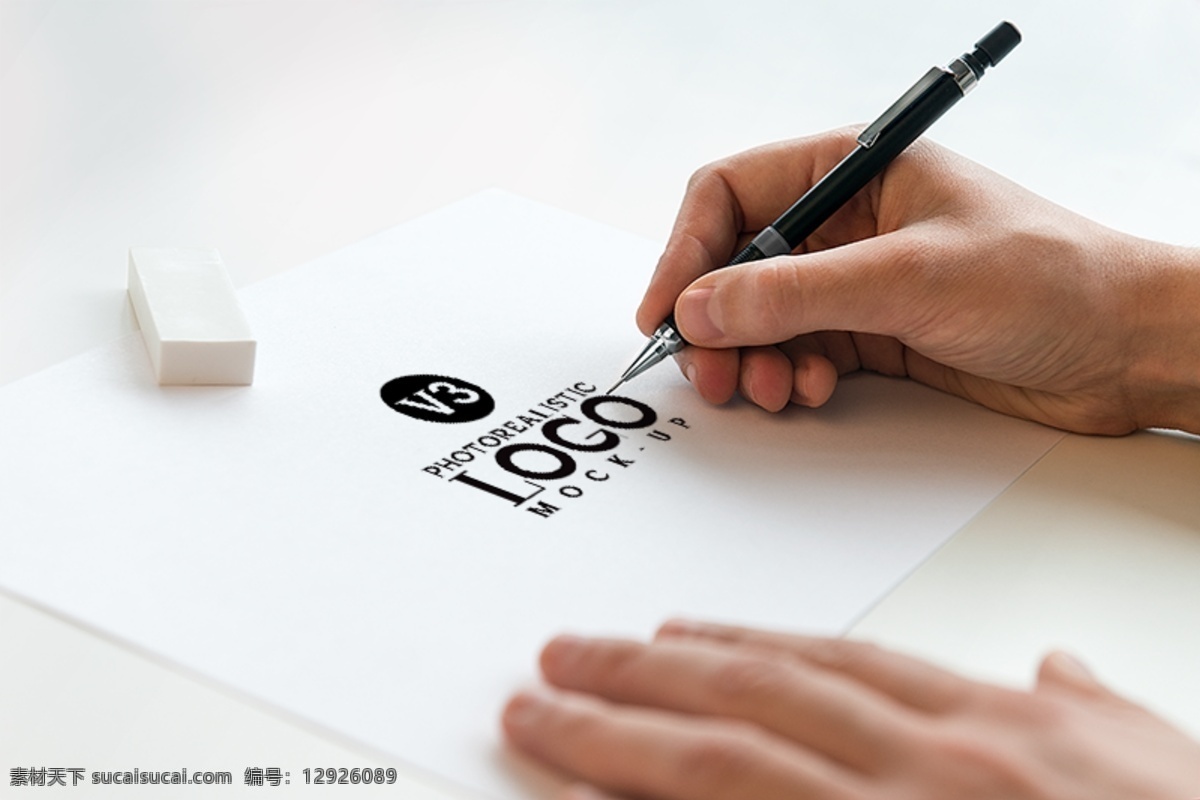 个性 手绘 logo 贴图 模板 效果 标志提案效果 分层 源文件 含 智能 对象 图 层 可一键编辑 铅笔手绘 白色
