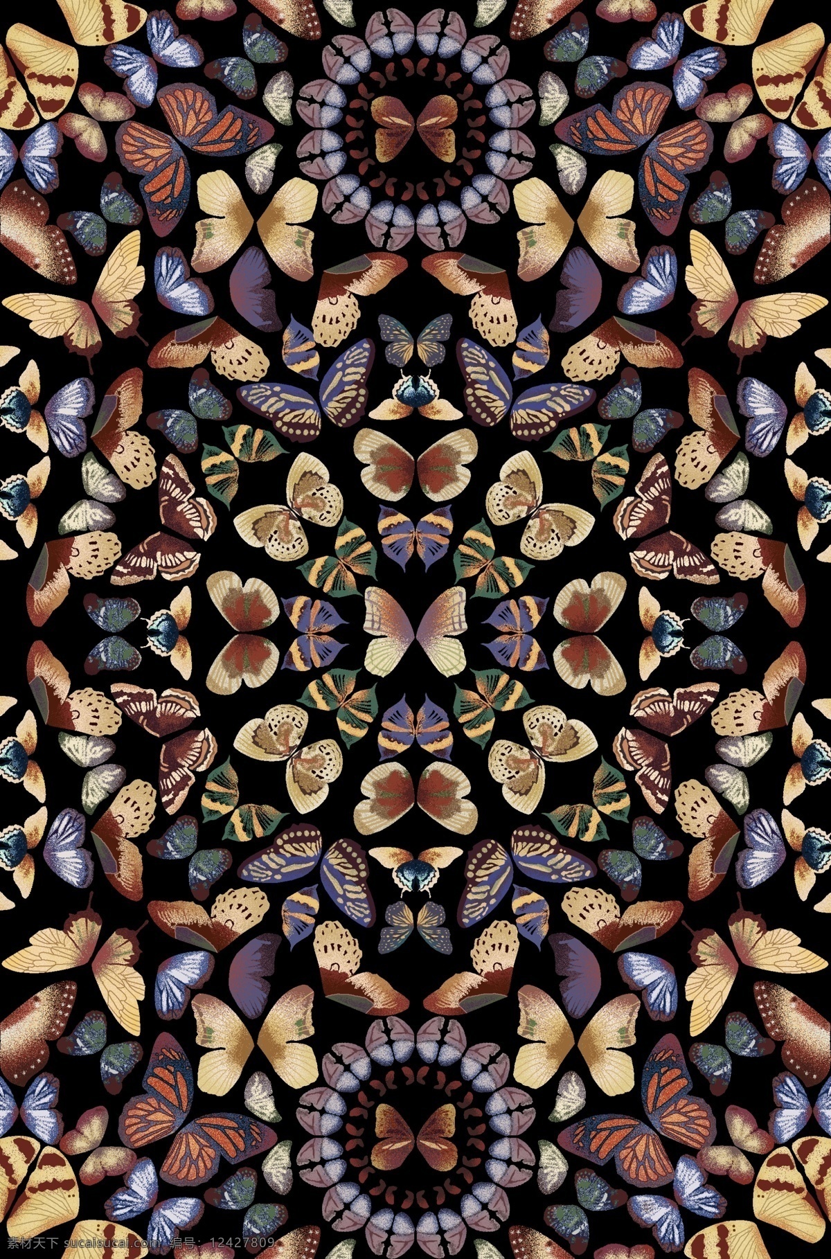 昆虫蝴蝶花纹矢量图服装纺织面料数码印花花型素材-POP花型网