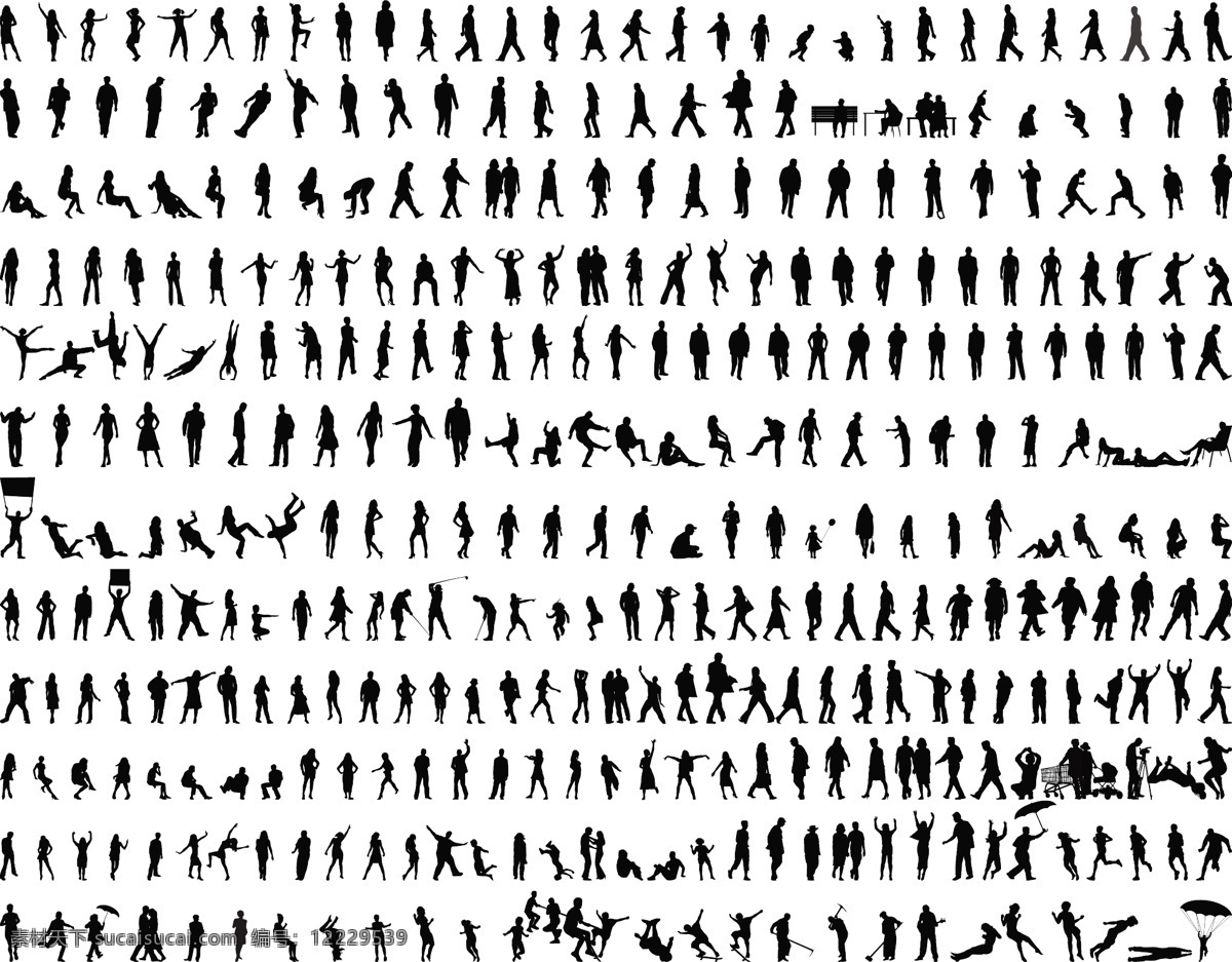 百 种 人物 动作 剪影 矢量 黑色 简约 矢量素材 矢量图 矢量人物
