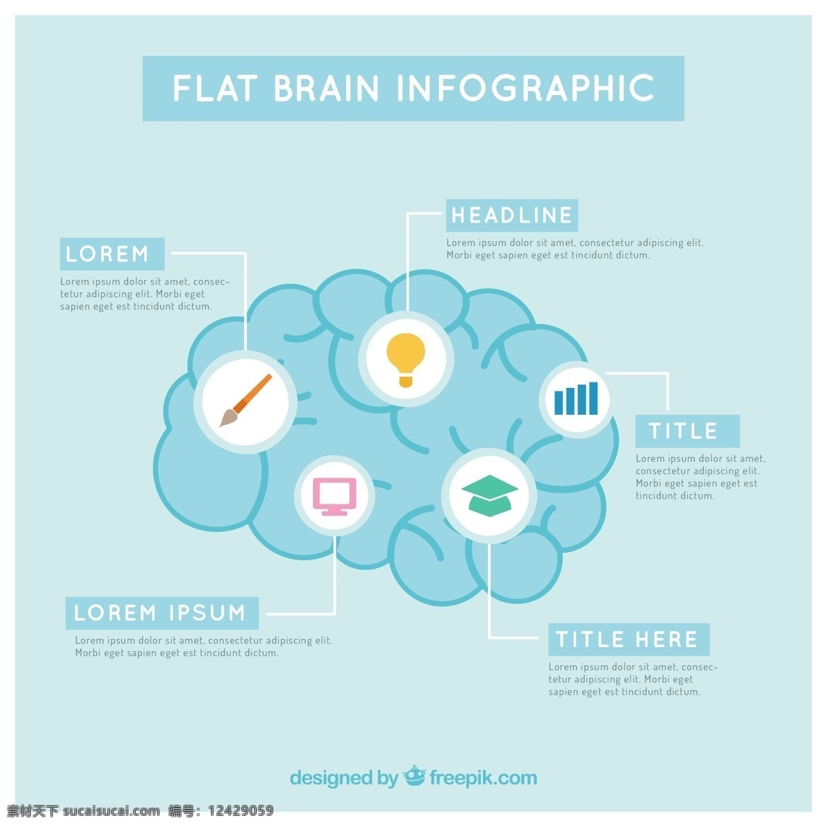 平面设计 蓝色 大脑 信息 图表 模板 蓝 脑图 营销 图 平 创意 工艺图表模板 数据 图形创意 信息图形