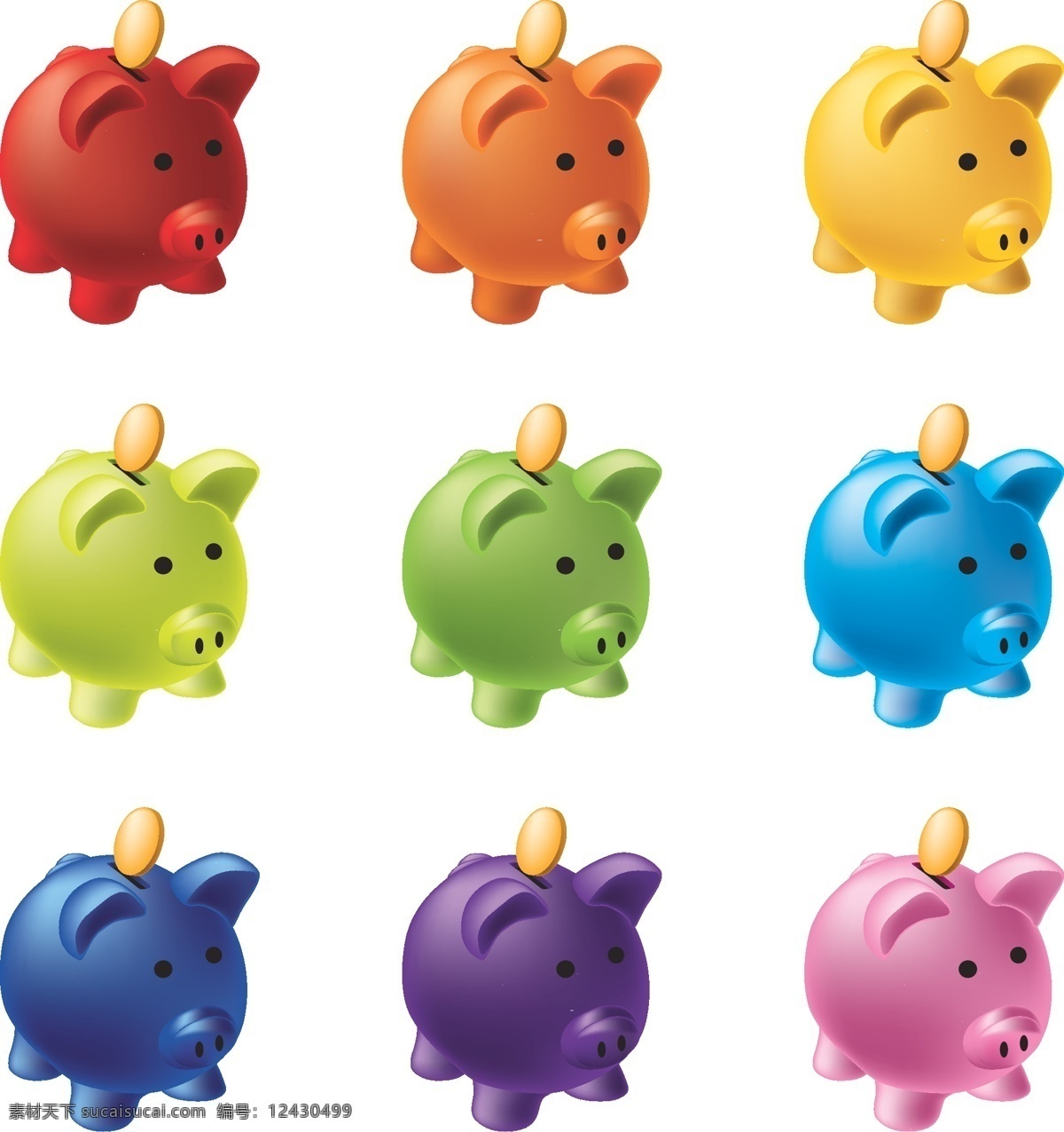 彩色 小 猪 储蓄罐 矢量 小猪 存钱罐 金币 金钱 动物 家畜 装饰 卡片 插画 背景 海报 画册
