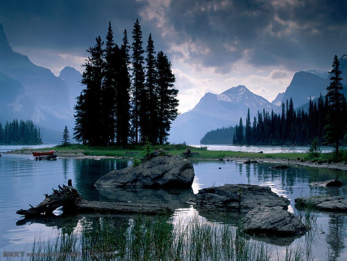 唯美 湖边 景色 石头 大树 自然景观 山水风景