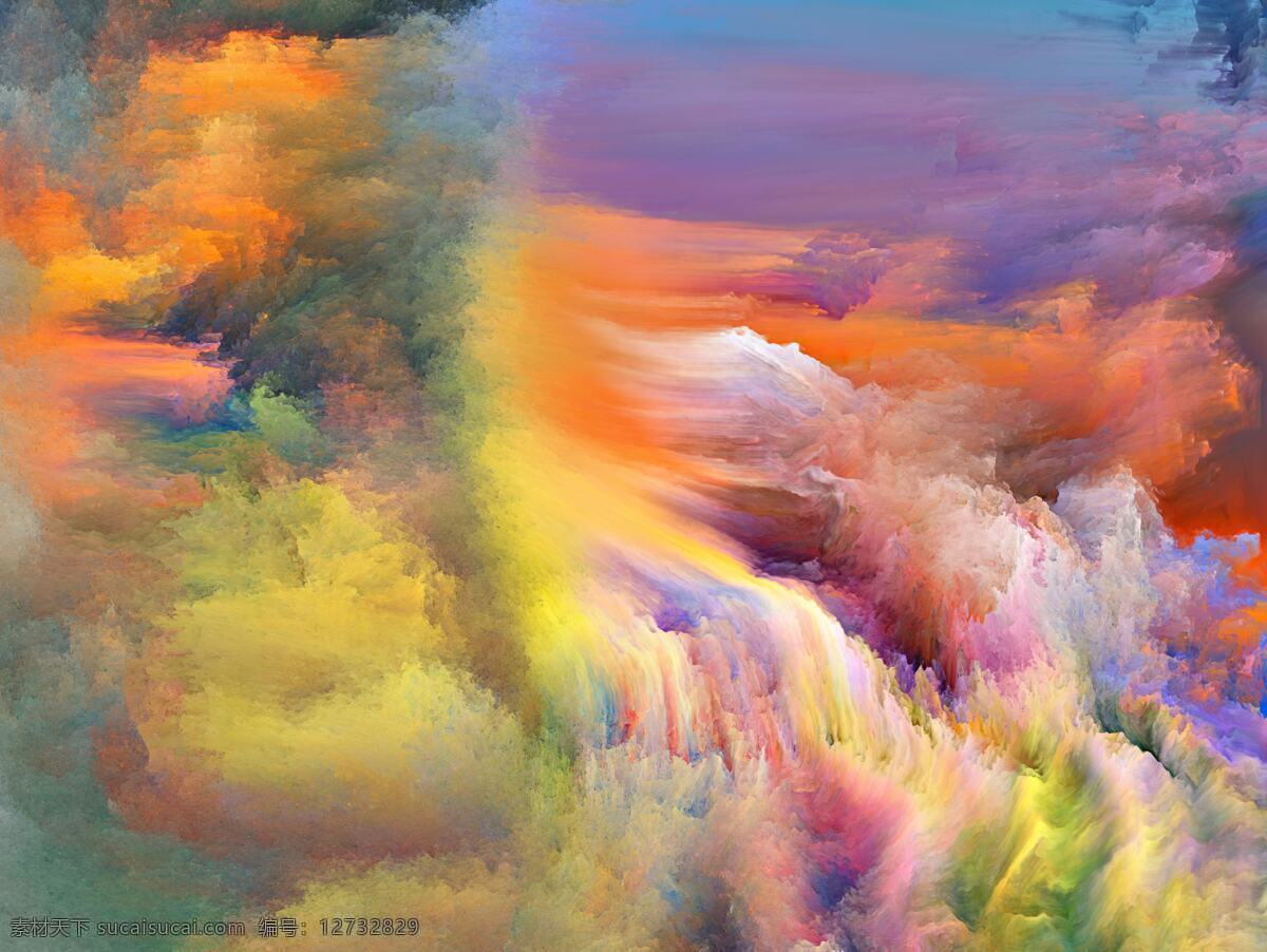 色彩滚动 画 现代艺术 彩色 云雾 抽象 油画 文化艺术 美术绘画