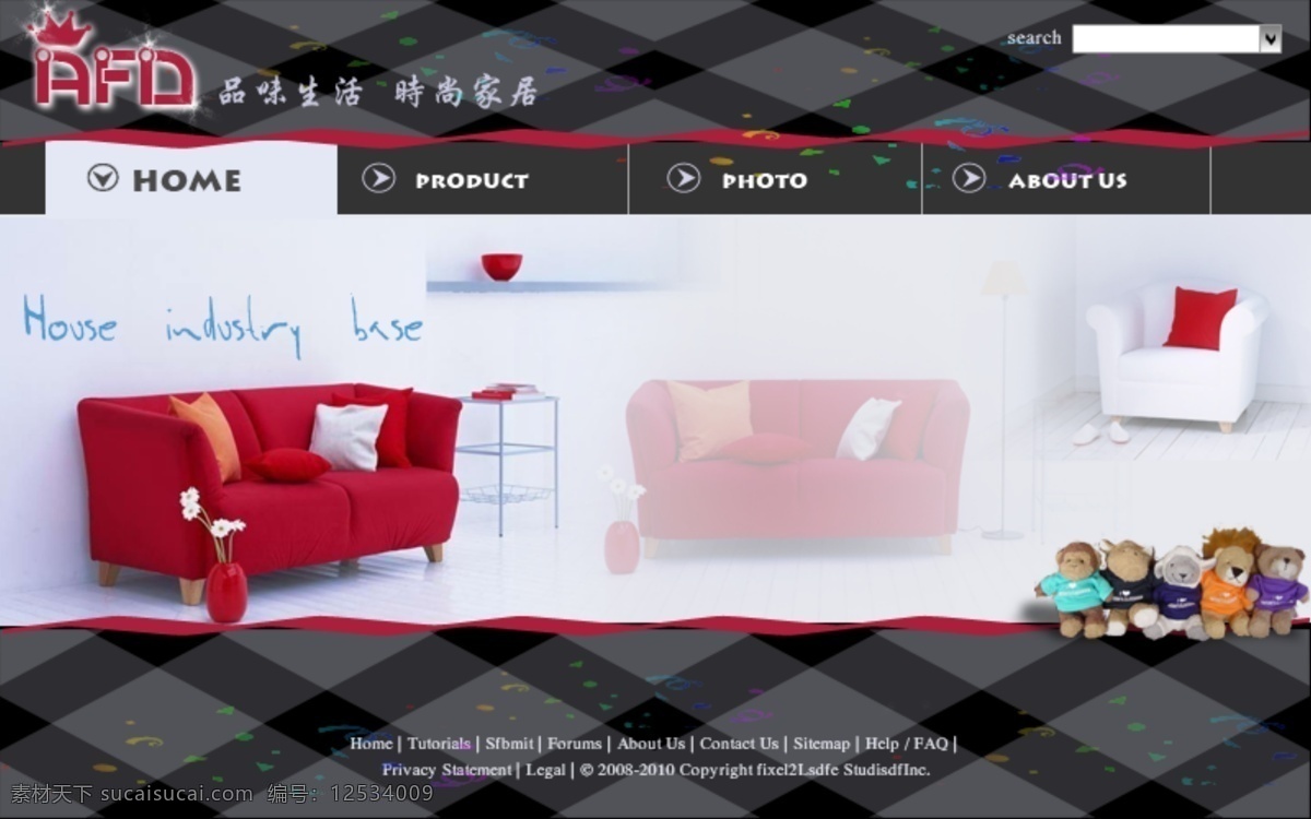 黑色 红色沙发 红色丝带 灰色 家居 交错 欧美模板 网页模板 家居网站设计 地板式的图案 熊熊 网站 源文件 装饰素材 室内设计