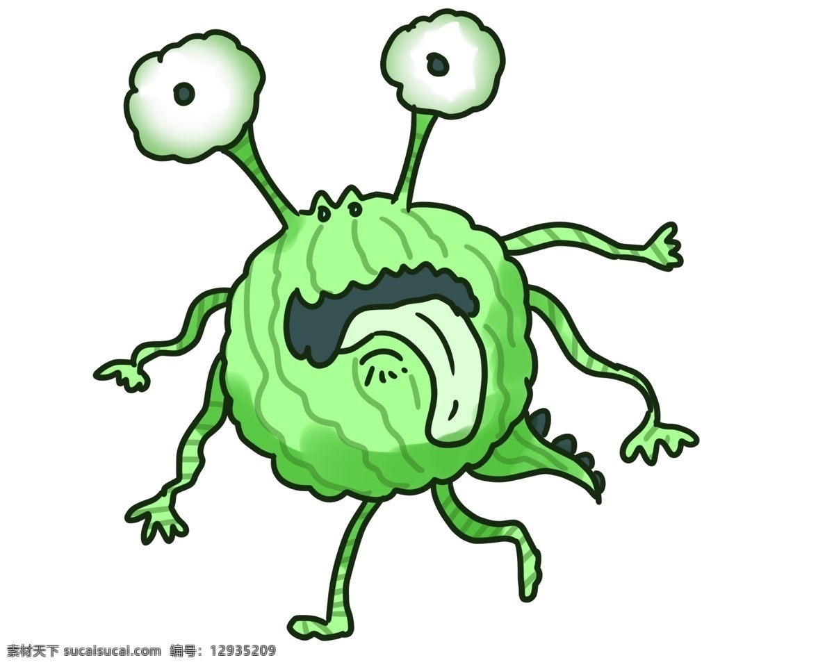 卡通 病毒 绿色 插画 绿色病毒 生物病毒插画 卡通病毒卡通 绿色的触须 细菌 创意病毒 细菌插画
