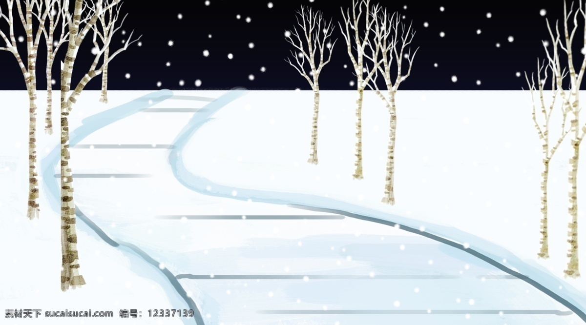 卡通 冬至 节气 树林 雪景 背景 传统节气 冬天背景 色彩背景 背景psd 小清新 手绘背景 下雪 树林背景