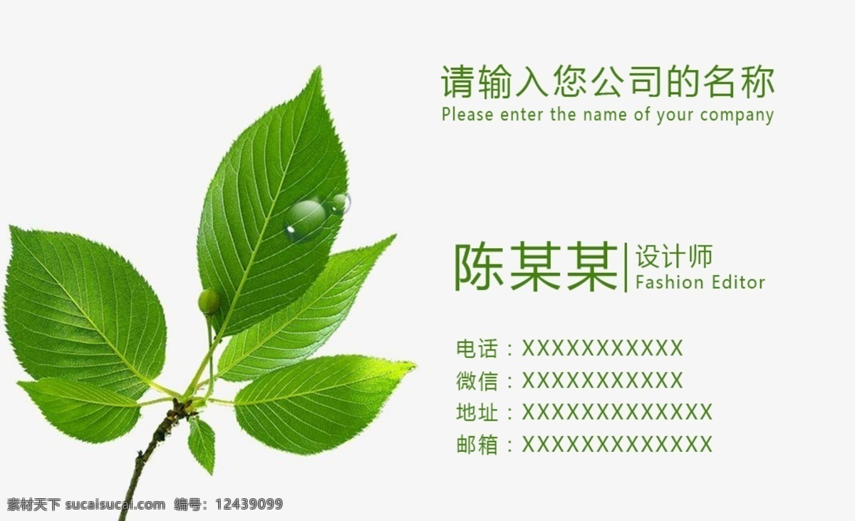 树叶名片 树叶 叶子 名片 茶叶 简洁 vip 会员卡 分层