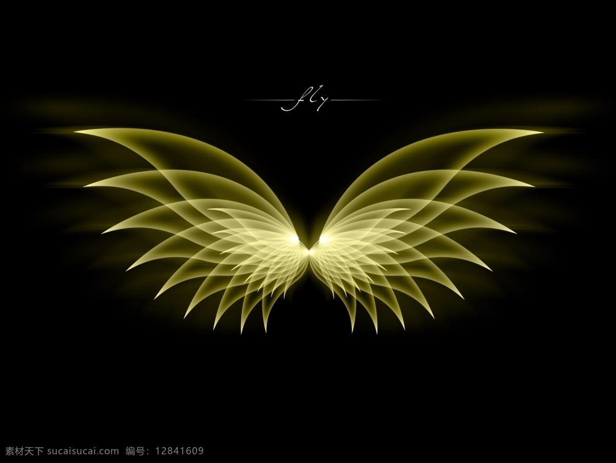 梦幻 光影 翅膀 梦幻翅膀 光影翅膀 飞翔的翅膀 对称幻光设计 黄色幻光 幻 光 分层