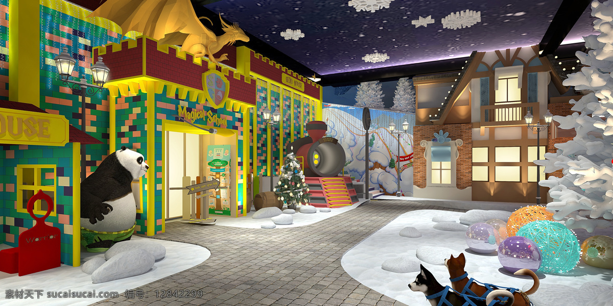 冰雪儿童乐园 房子 熊猫 儿童乐园 童趣装饰 门头设计 环境设计 室内设计