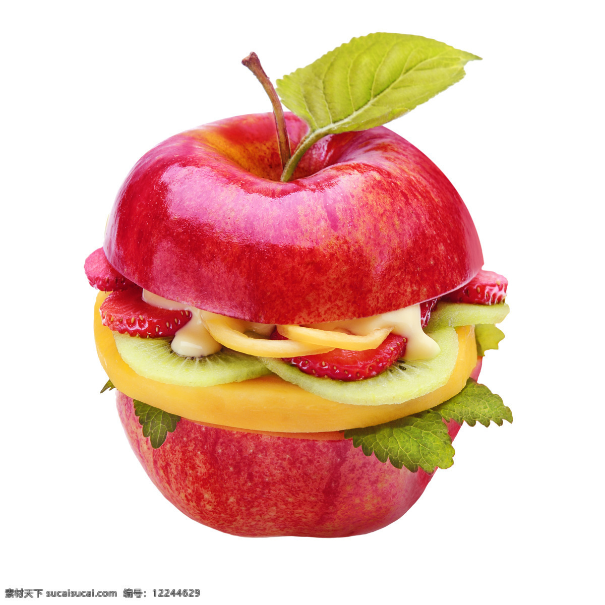 苹果 中间 水果 草莓 猕猴桃 食物 美食 苹果图片 餐饮美食