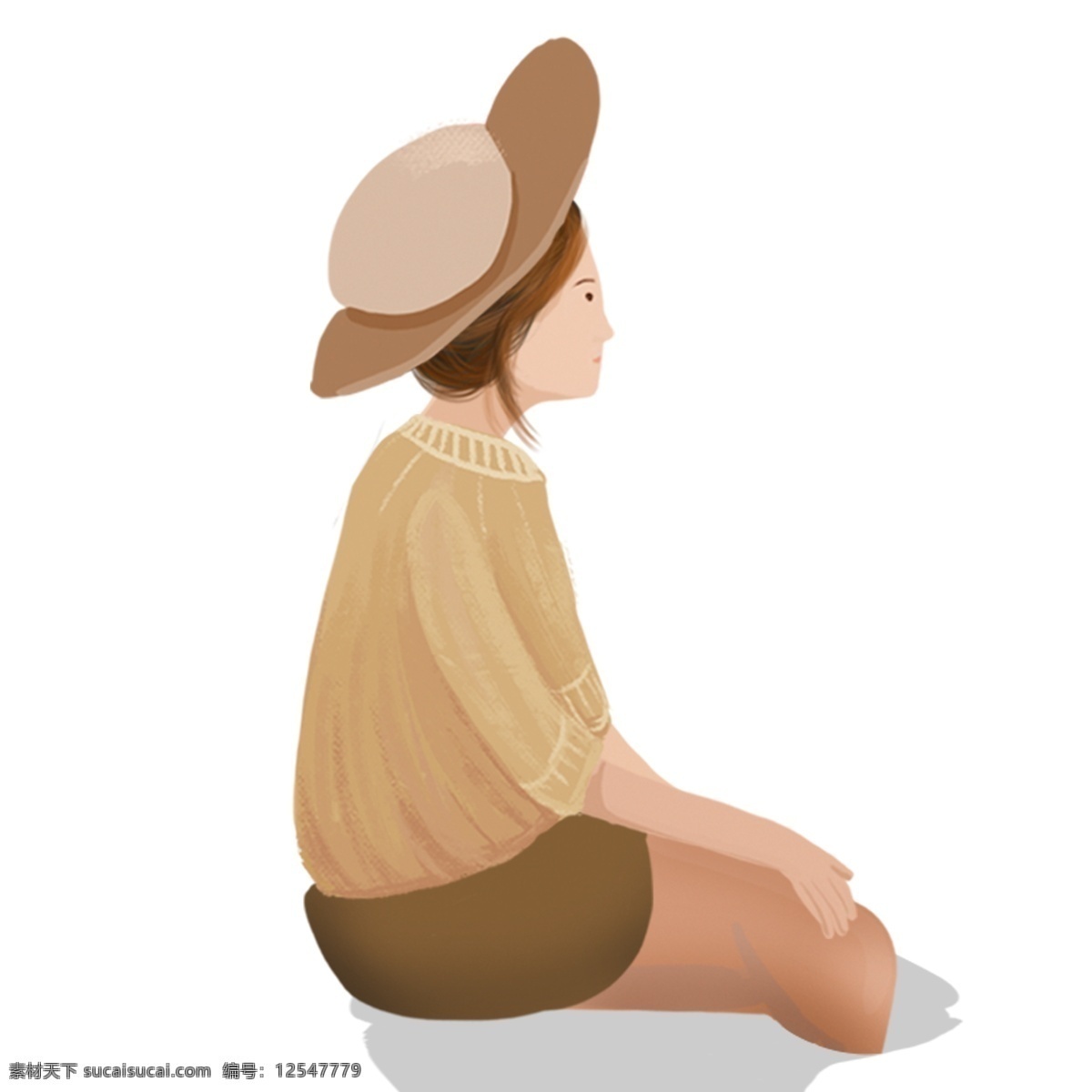 插画 人物 小女孩 休息 棕色衣服 女孩 卡通 彩色 小清新 创意 手绘 绘画元素 现代 简约 装饰 图案