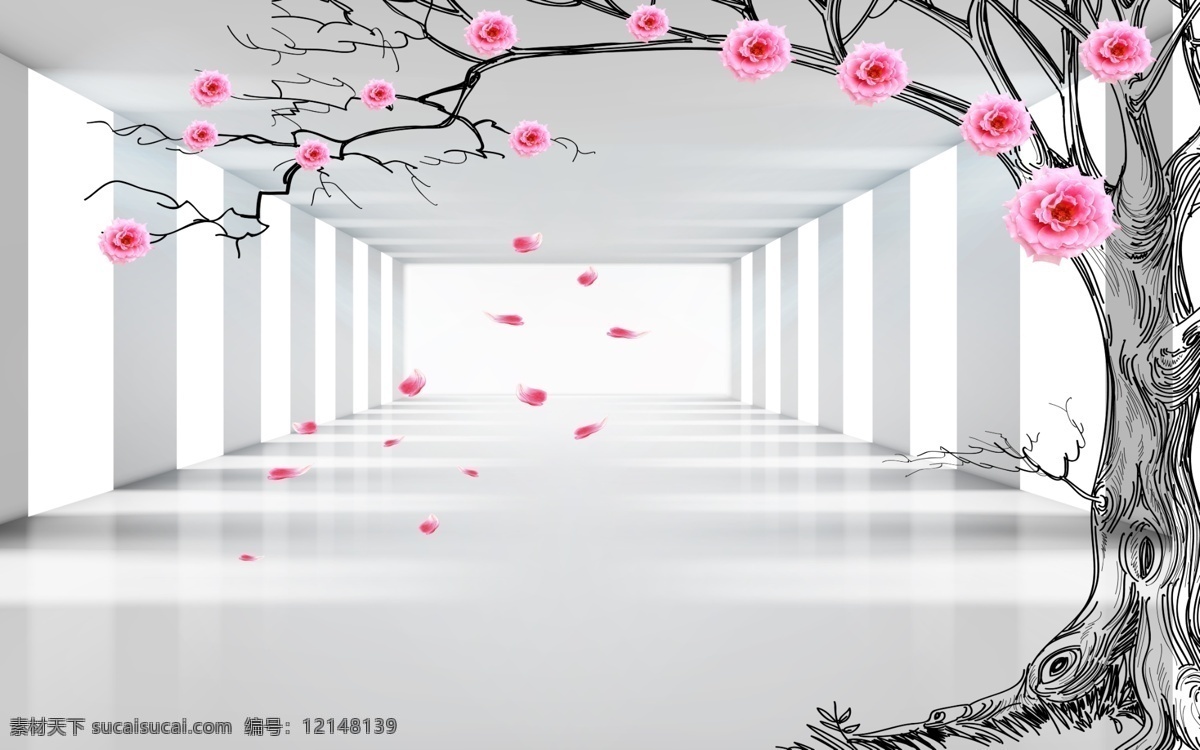 3d 空间 拓展 浪漫 玫瑰 树 电视 背景 3d空间拓展 浪漫玫瑰 抽象树 立体空间 电视背景墙 分层