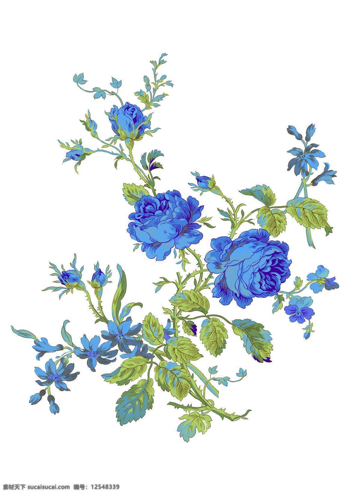 高清 手绘 蓝 牡丹花 手绘花朵 蓝色鲜花 鲜花素材 免费