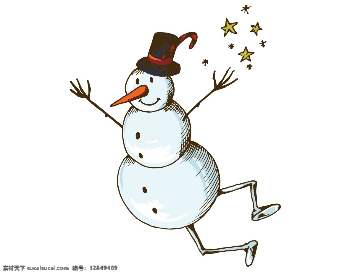 手绘 卡通 雪人 冬季 元素 星星 ai元素 免扣元素