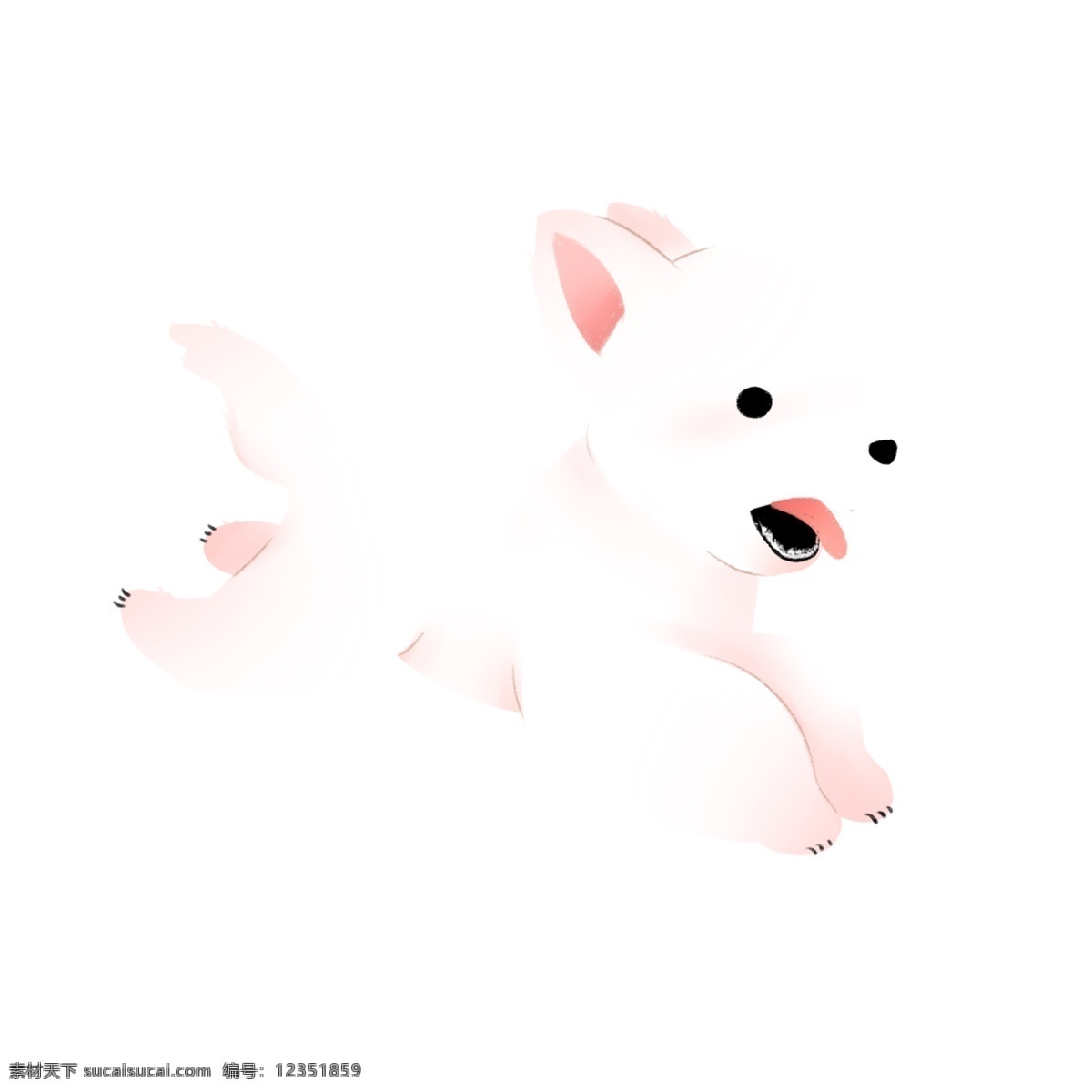 呆 萌 可爱 白色 小狗 动物 手绘 绘画 卡通 简约 小清新 装饰 彩色