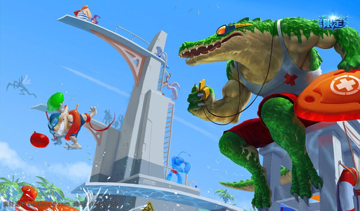 荒漠屠夫 雷克顿 鳄鱼 泳池派对 英雄联盟 lol 动漫 动画 英雄 联盟 人物 动漫动画 蓝色
