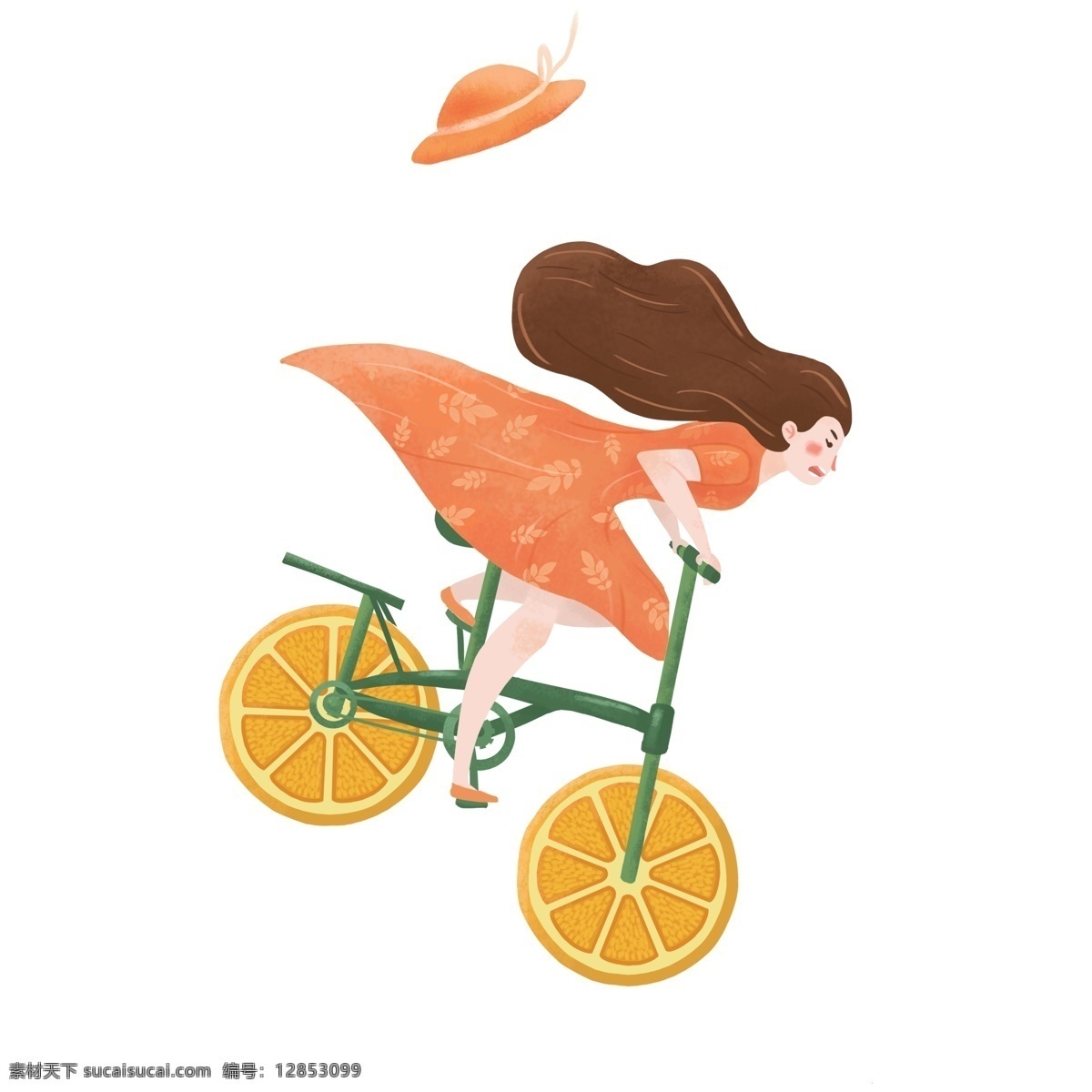 创意 骑 橘子 车 女孩 元素 自行车 橘子车 卡通女孩 元素设计 装饰图案 彩色元素 卡通元素 可爱元素