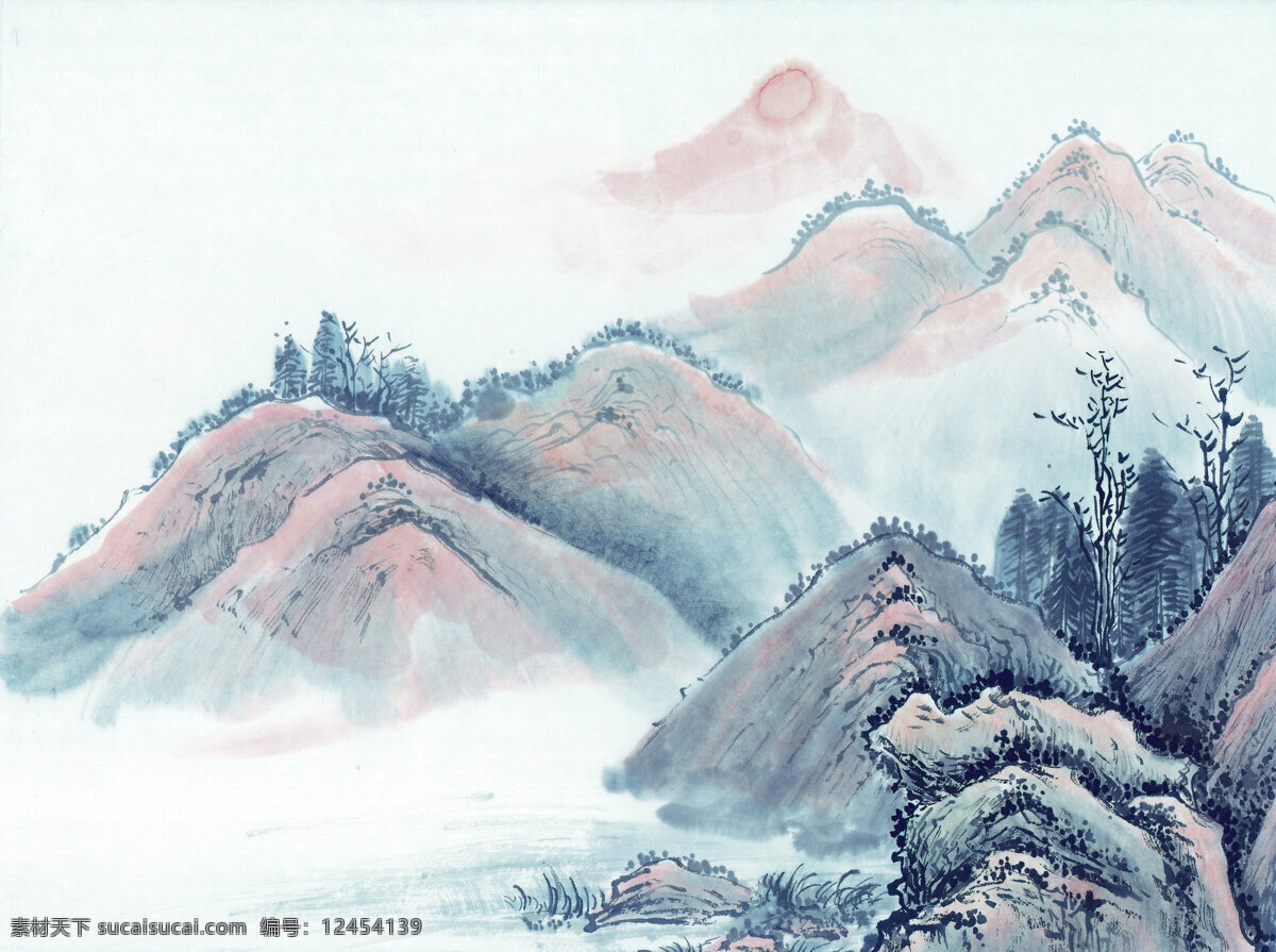 中国 浓 情 山水画 艺术 浓情 山水 小树 远山 泼墨 画 家居装饰素材 山水风景画