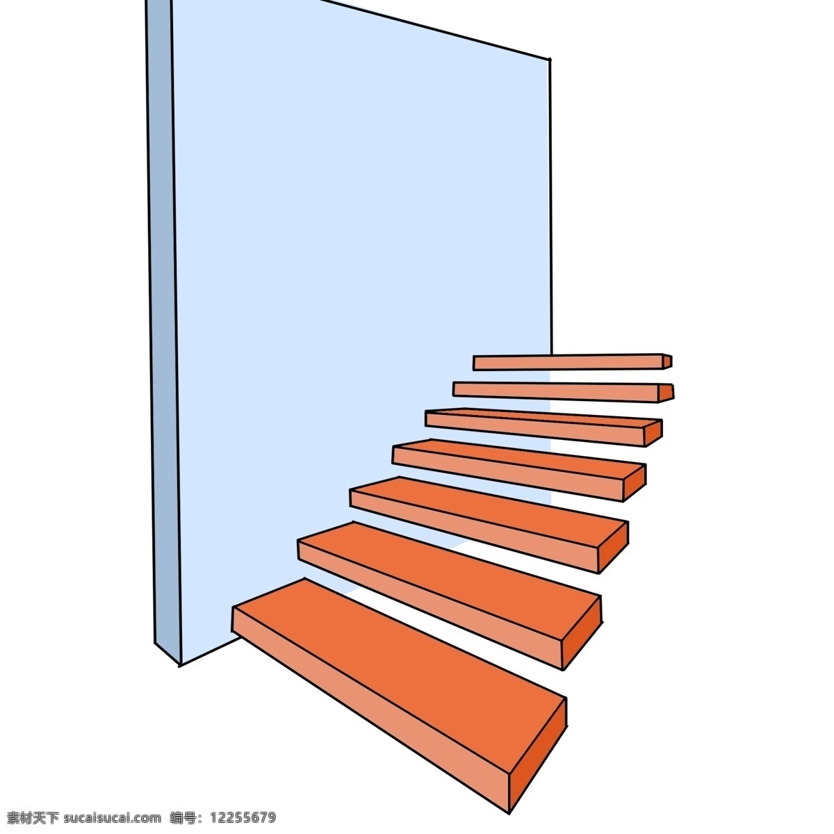 创意 楼梯 装饰 插图 创意的楼梯 橙色的楼梯 淡蓝色的墙 装饰楼梯 卡通楼梯插画 长长的台阶
