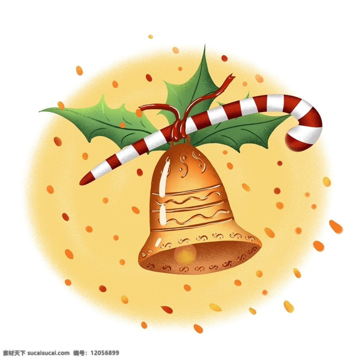 圣诞 铃铛 手绘 节日 插画 商用 元素 圣诞节 圣诞节元素 圣诞铃铛 金色 风 ps 分层