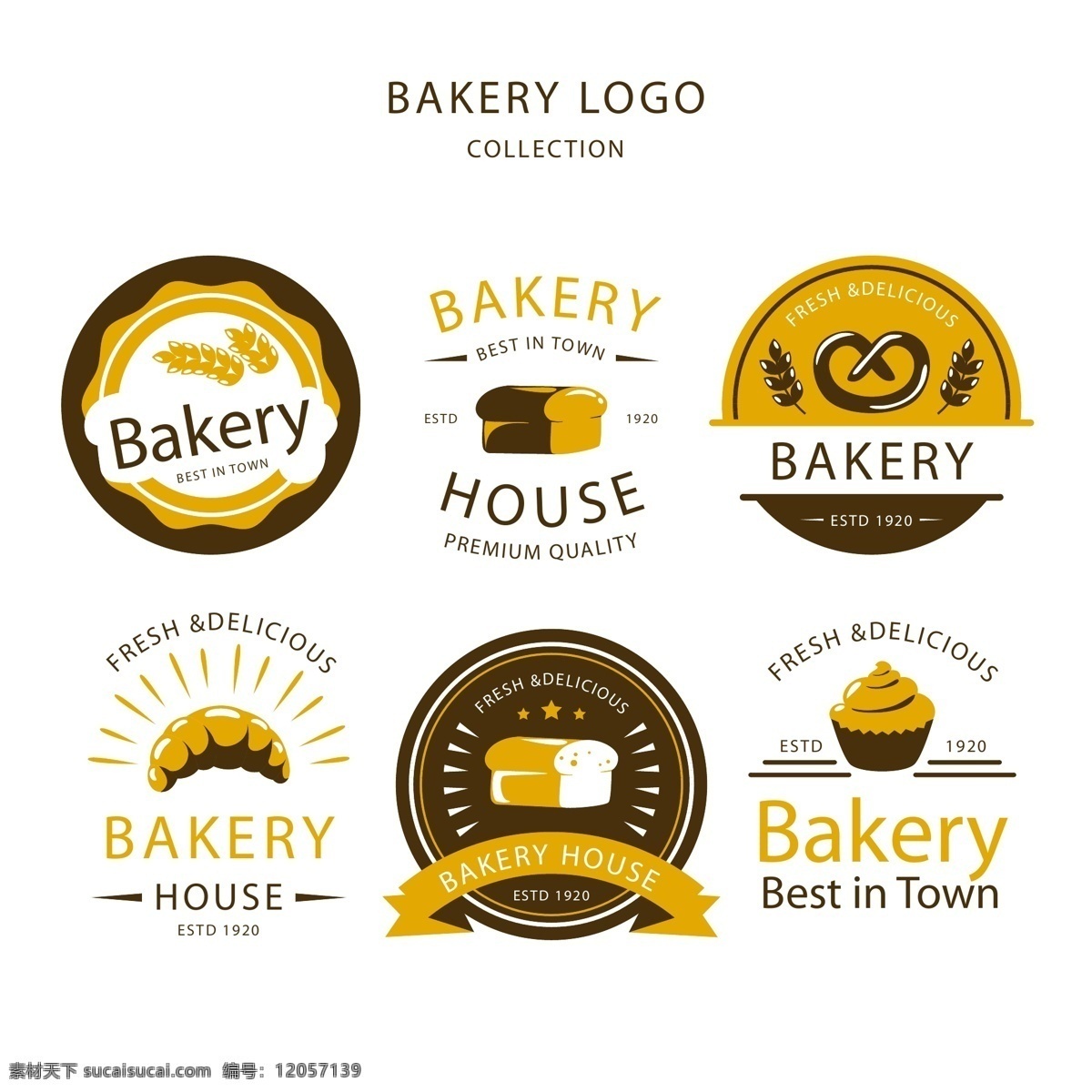 精美 面包店 标志 甜点 小麦 蛋糕 咖啡店 标签 牛角包 徽标 食品标志 矢量