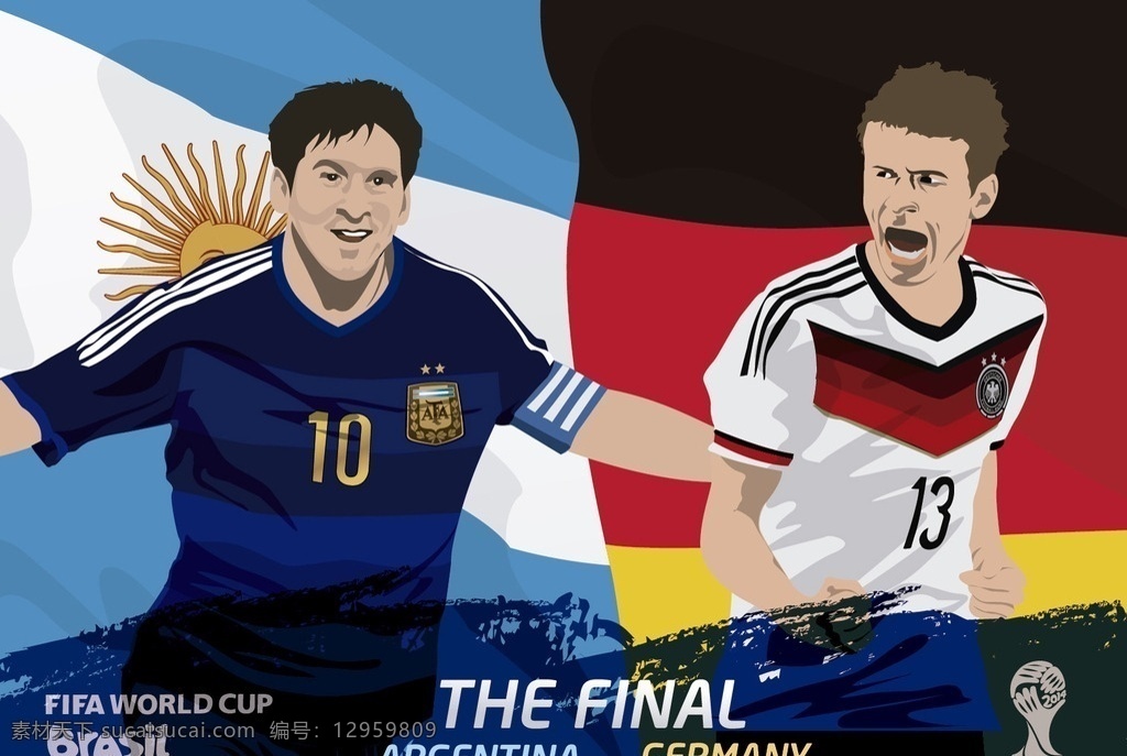 卡通 世界杯 决赛 海报 梅西 穆勒 足球 职业人物 人物图库