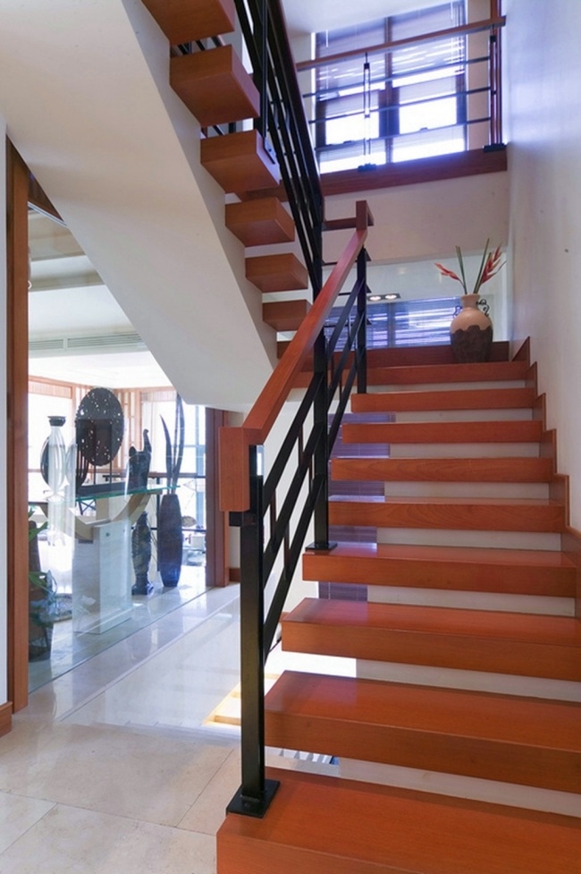 简约 现代 风 走廊 楼梯 别墅 效果图 现代风格 过道 室内设计 家装效果图