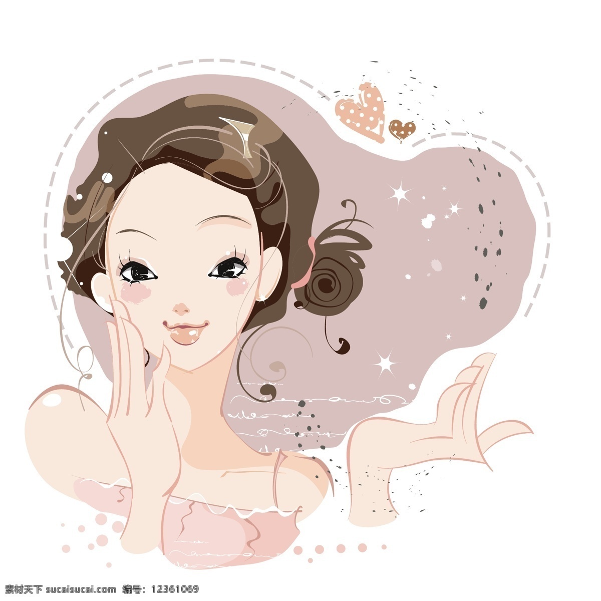 摩登 时代 甜美 少女 背景 插画 韩国 花纹 卡通 美少女 时尚 手绘 矢量图 矢量人物