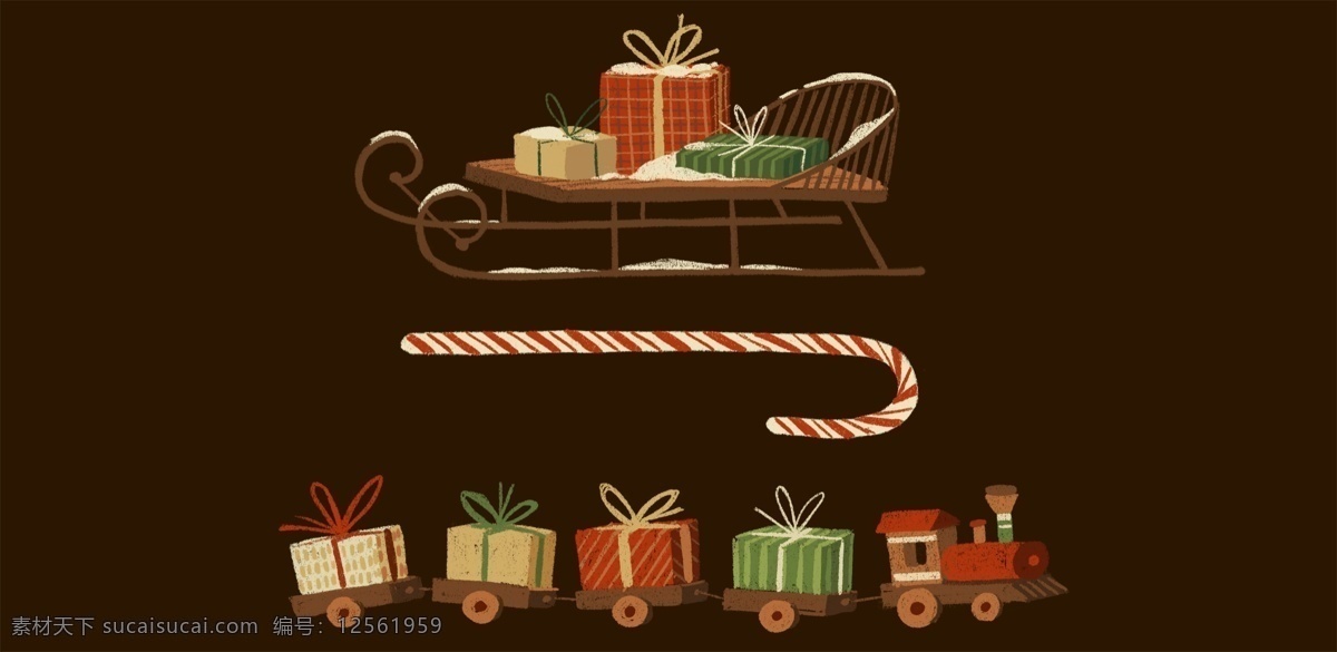 手绘 圣诞 装饰 礼物 盒 礼物盒 魔杖