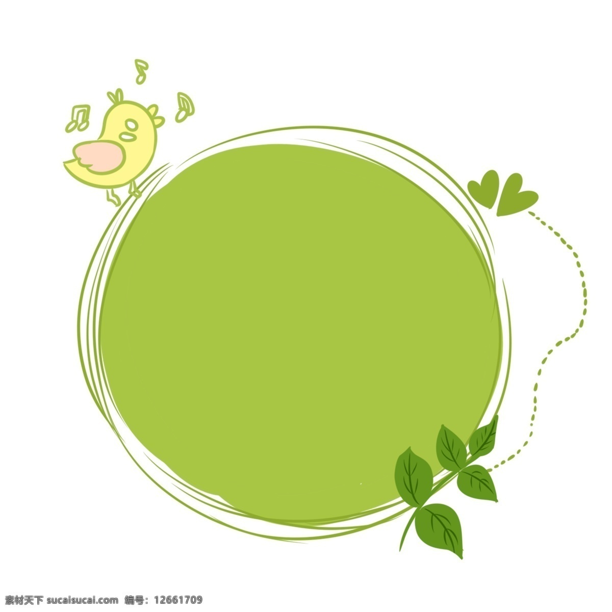 绿色 小 鸭子 边框 绿色的叶子 绿色的桃心 漂亮 手绘 卡通