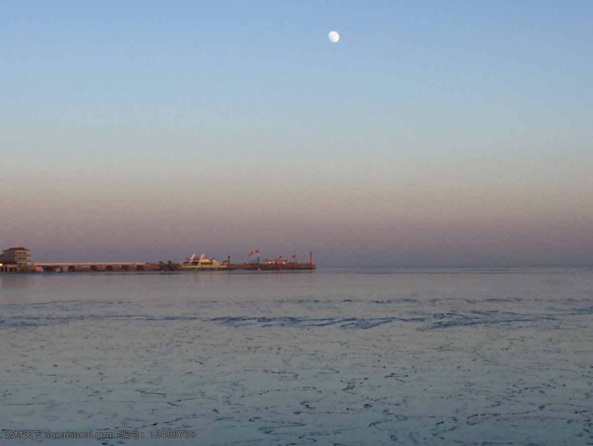 海港 夕阳 日落 傍晚 月亮 旅游摄影 自然风景
