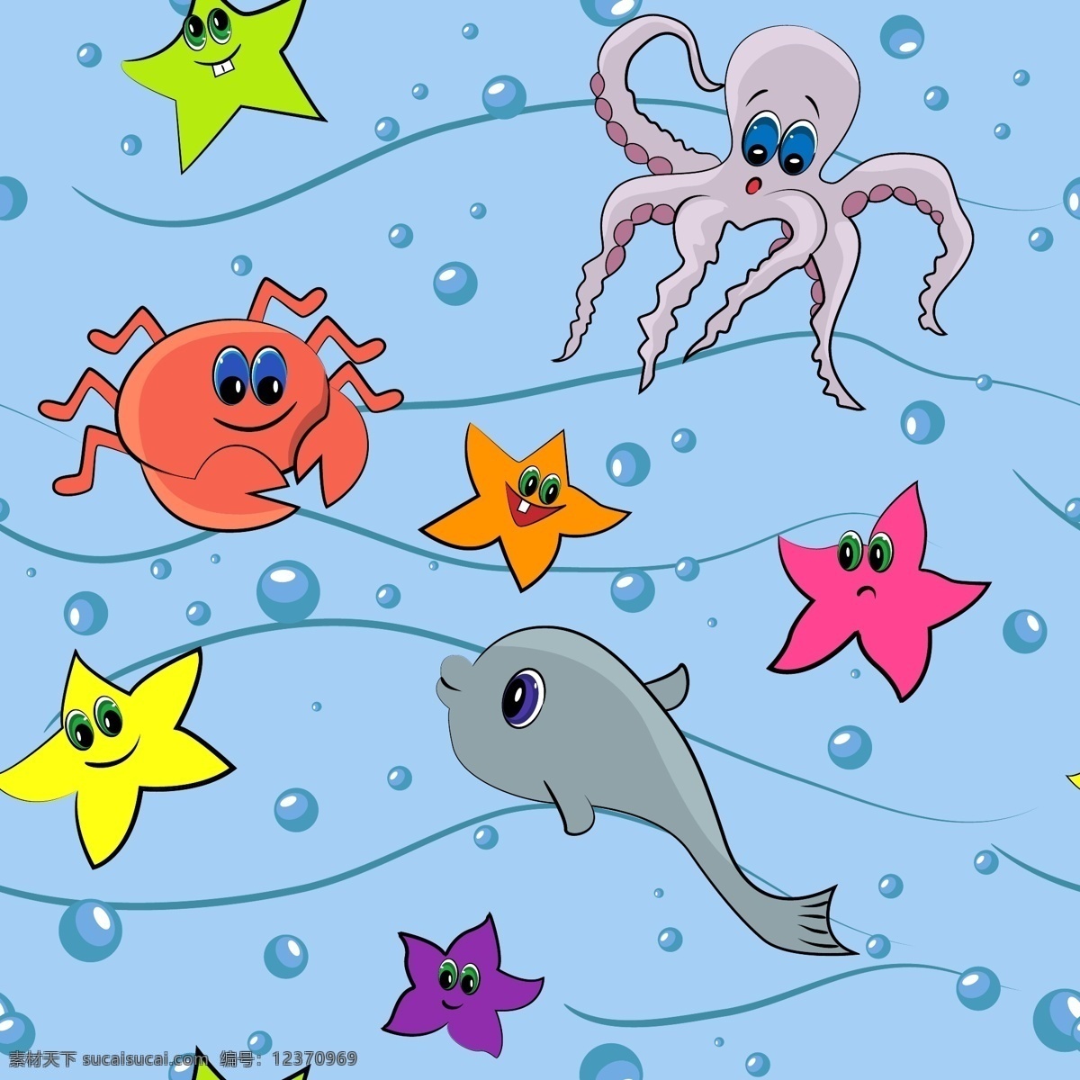 儿童卡通插画 矢量 卡通 插画 线稿 动物 人物 儿童 手绘 海洋 螃蟹 章鱼 乌贼 海豚 海底世界 卡通设计