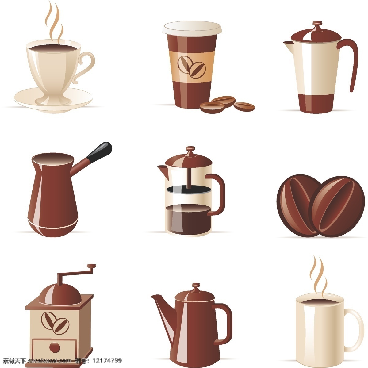 餐饮美食 咖啡 咖啡杯 咖啡豆 咖啡机 生活百科 用品 图标 矢量 模板下载 咖啡用品图标 矢量图 日常生活