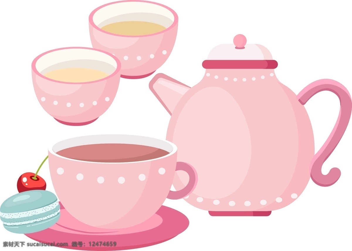 粉色 英式 茶壶 茶杯 矢量 下午茶 红茶 点心