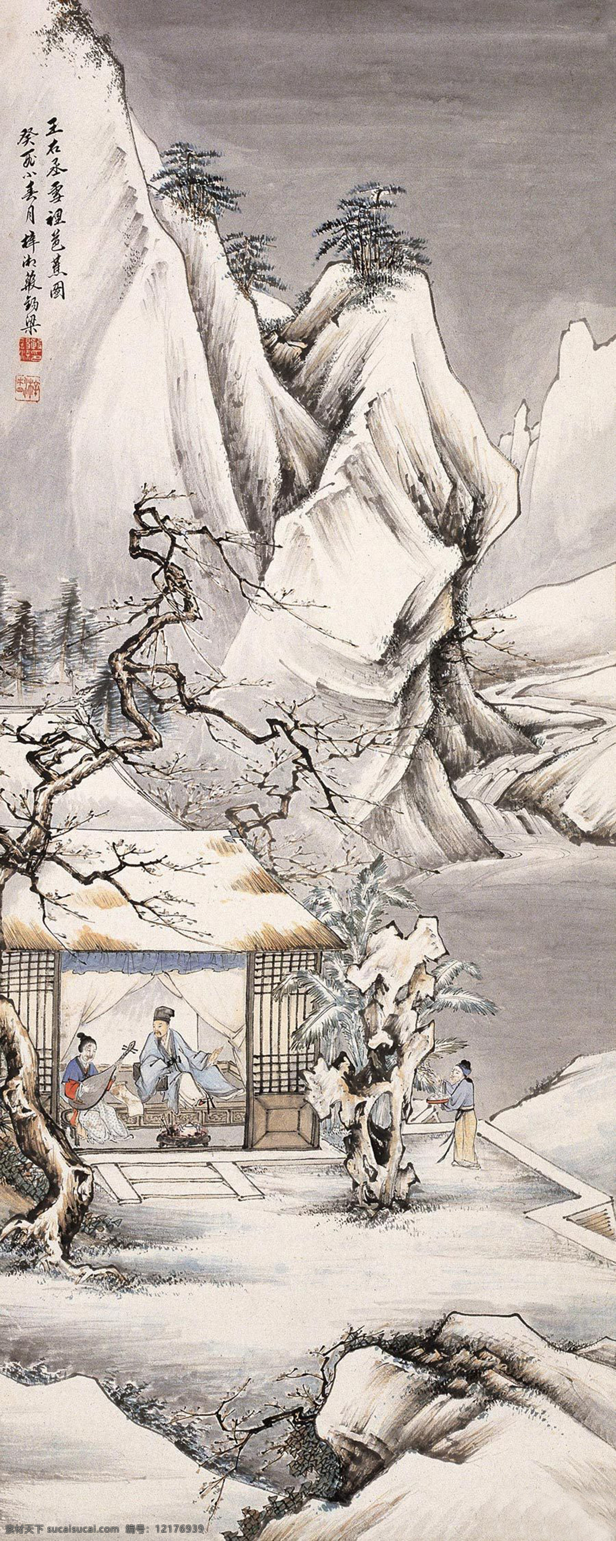 雪里芭蕉图 殷梓湘 近现代 山水画 精选 近代绘画国画 古画 书画 文化艺术 绘画书法 设计图库