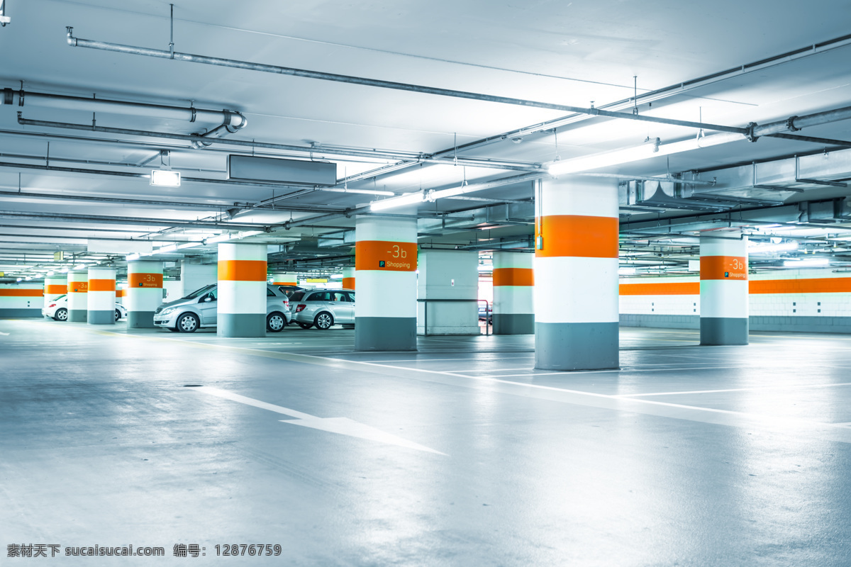 地下停车场 车库 划分 停车区 干净 整洁 建筑园林 室内摄影