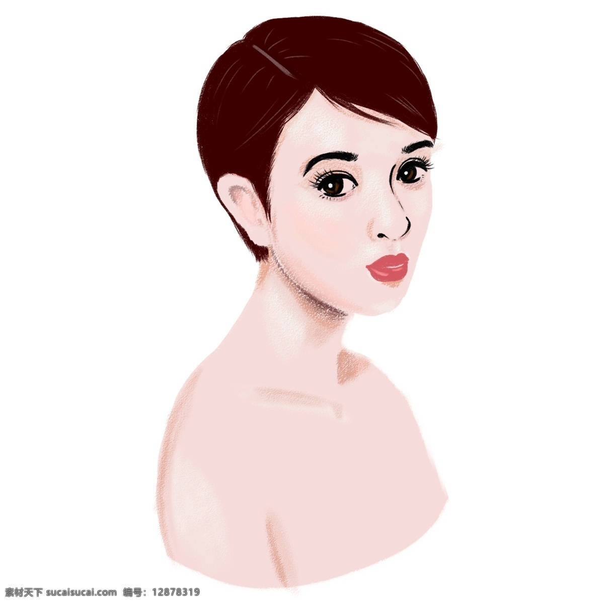 手绘 人物 短发 女生 头像 商用 元素 元素图标 短发女生