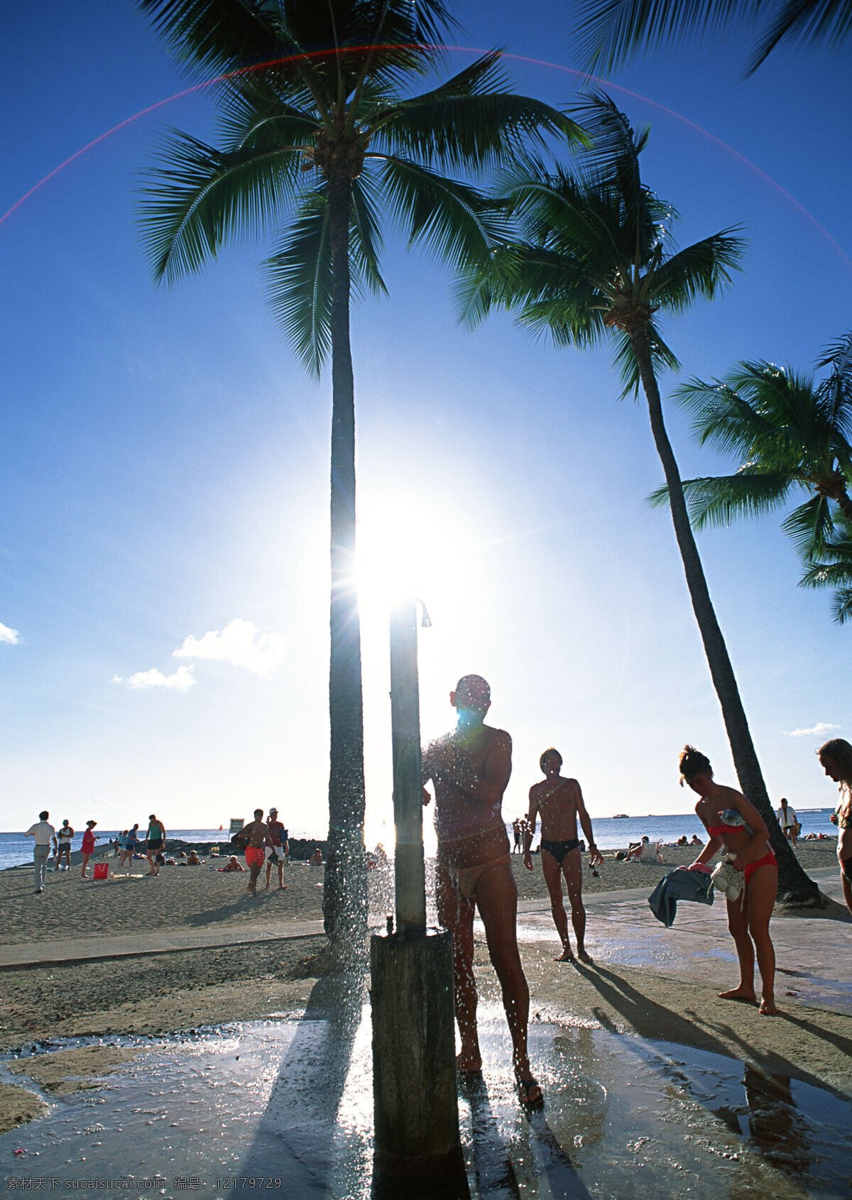正在 嬉戏 人群 旅游 风景区 夏威夷 夏威夷风光 悠闲 假日 阳光 玩耍 热带树 大海图片 风景图片