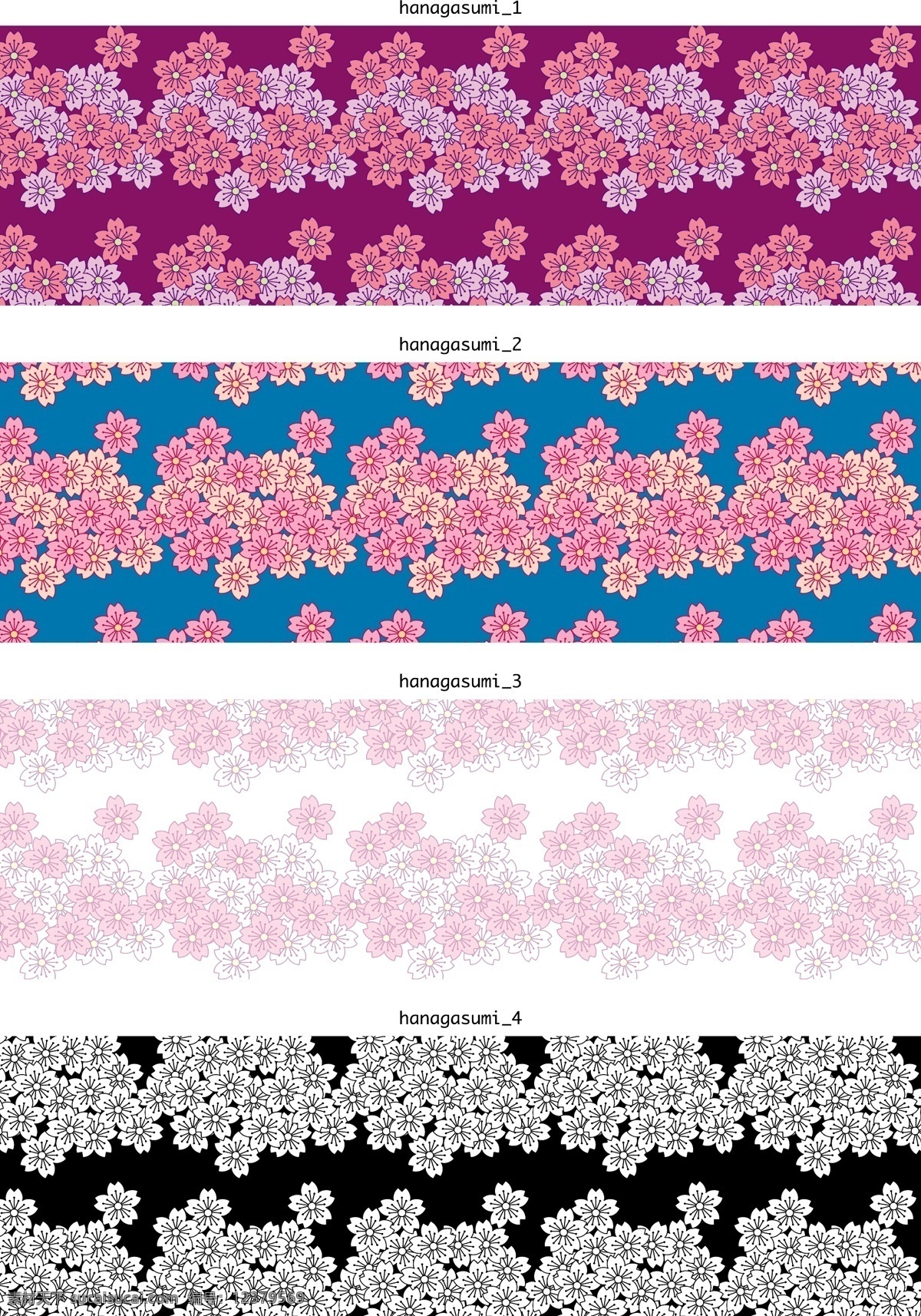 经典 图形 平铺 背景 矢量 花 树 鲜花 日本 风格 下 植物 经典的松树 平铺背景矢量 矢量图 花纹花边