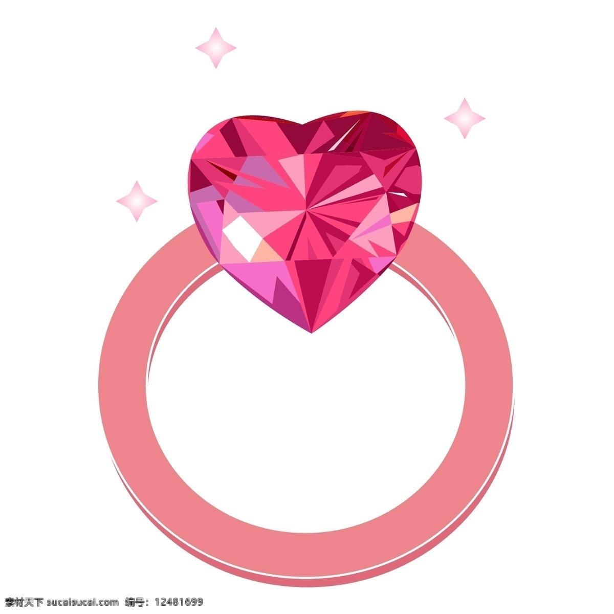 情人节 红色 戒指 插画 手绘钻石戒指 卡通钻石戒指 钻石戒指装饰 小 物 钻石 漂亮