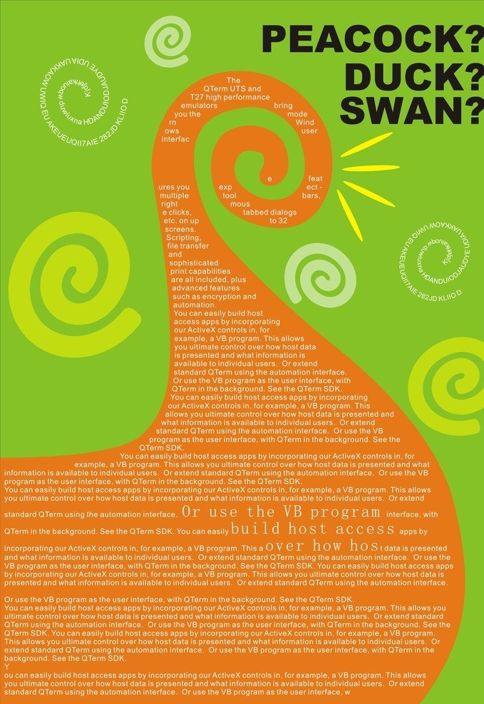 非 主流 文字 海报 非主流文字 漩涡 螺纹 peacock duck swan 绿色 黄色 棕色 矢量源文件 矢量