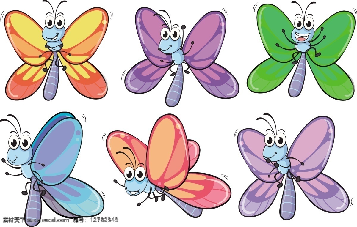 蜜蜂 卡通 矢量 源文件 可爱 翅膀 几只 飞 玩耍 紫色 绿色 矢量卡通 动漫动画