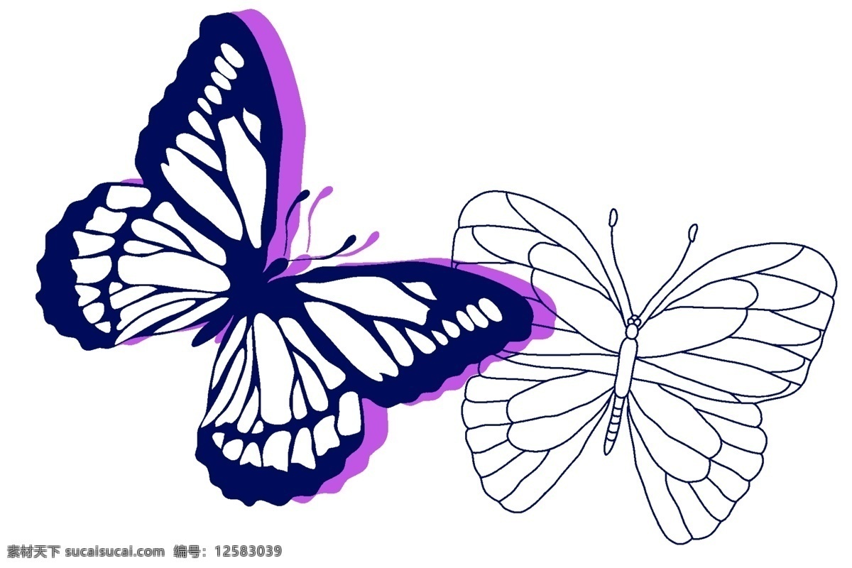 蝴蝶 彩绘动物 分层 psd0003 设计素材 动物主题 装饰图案 psd源文件 白色