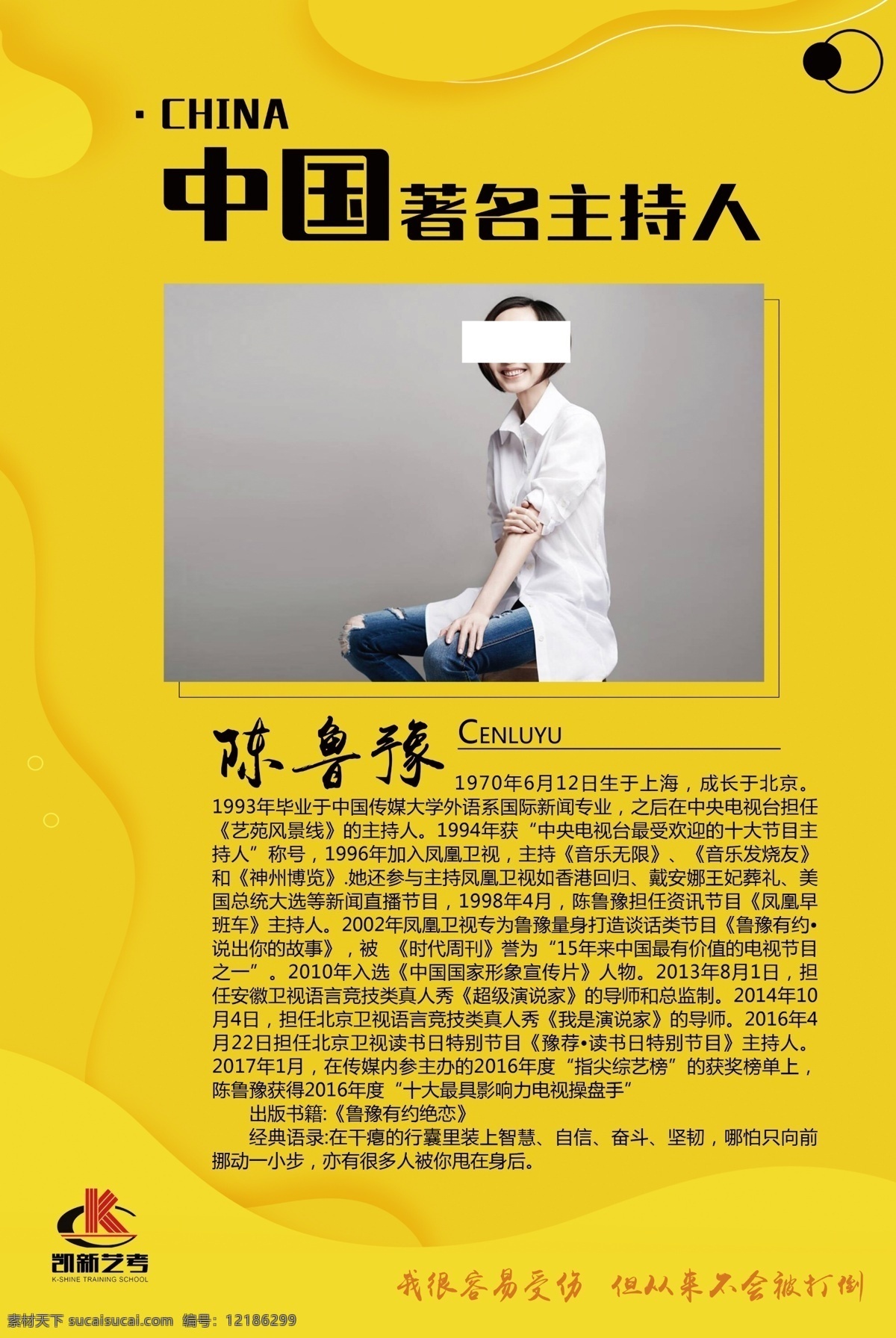 主持人 中国 著名 金色 黄色 海报 介绍 简介 艺考 展板
