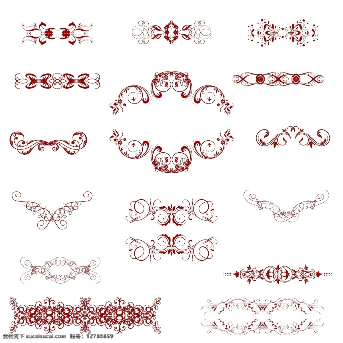 红色 婚礼 贺卡 欧式 花纹 元素 矢量素材 设计素材 背景素材